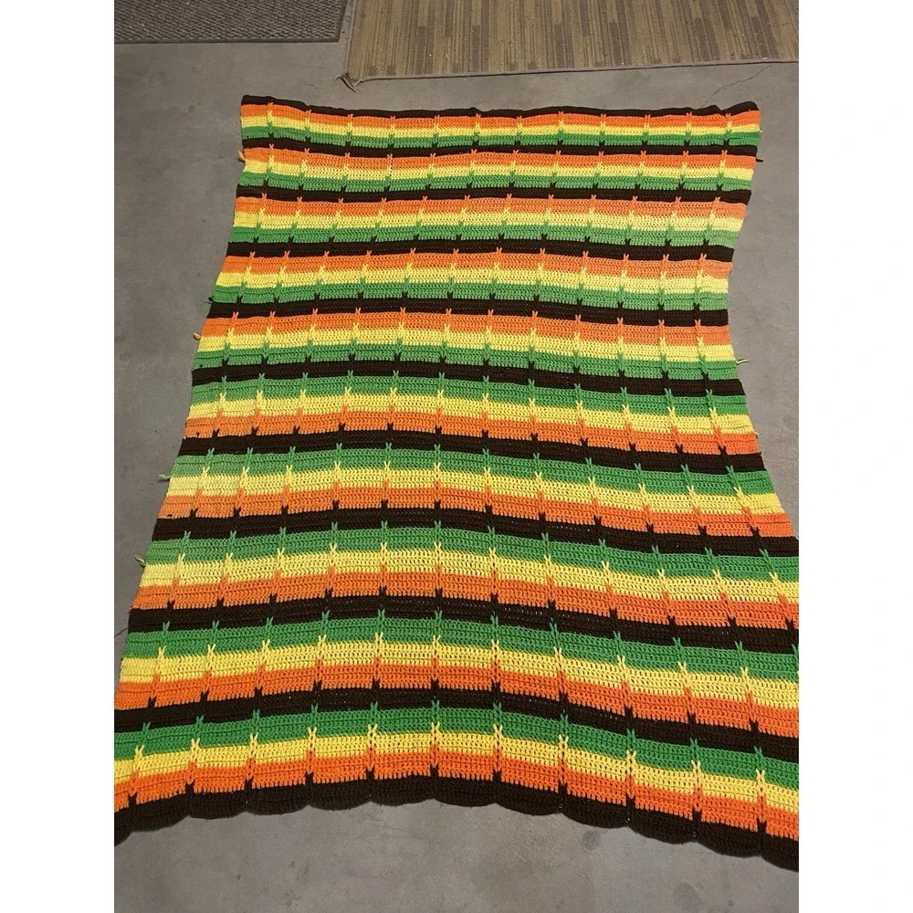 Vintage Hand-Crocheted Afghan Blanket 80